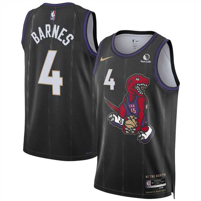 Mens Toronto Raptors #4 Scottie Barnes Black 2024-25 City Edition Stitched Jersey Dzhi